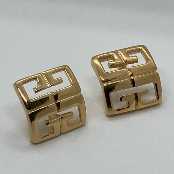 Vtg Givenchy Gold Plated 4 G’s / Four G ‘s Square Shaped Stud Earrings 20mm - Picture 2 of 9